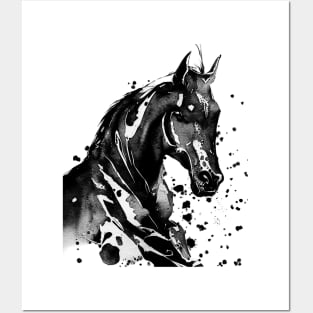 Paint-Washed Silhouette of a Racehorse With a Splattered Background Digitally Enhanced Posters and Art